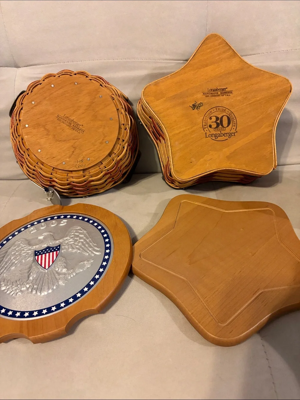 Longaberger Americana baskets set of 2 plus, pottery Stars set